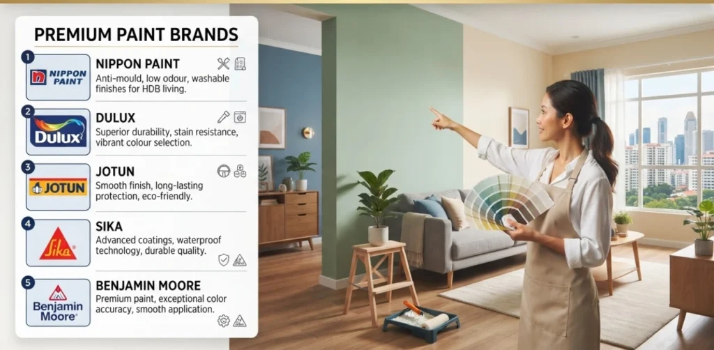 Best interior paint brands for Singapore homes Nippon, Dulux, Jotun, Sika, and Benjamin Moore paint