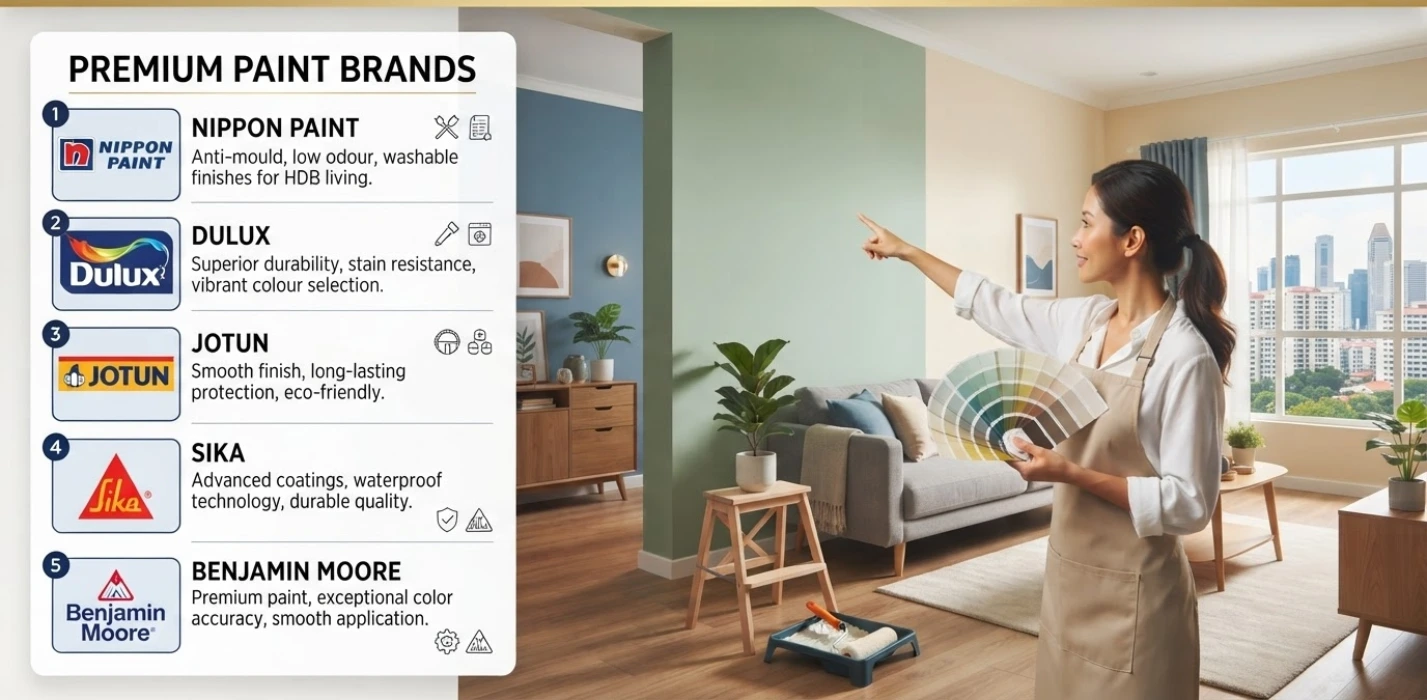 Best interior paint brands for Singapore homes Nippon, Dulux, Jotun, Sika, and Benjamin Moore paint
