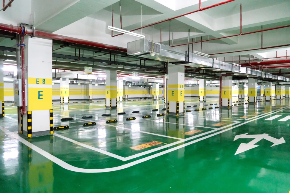 Green epoxy basement carpark E8, Singapore parking epoxy