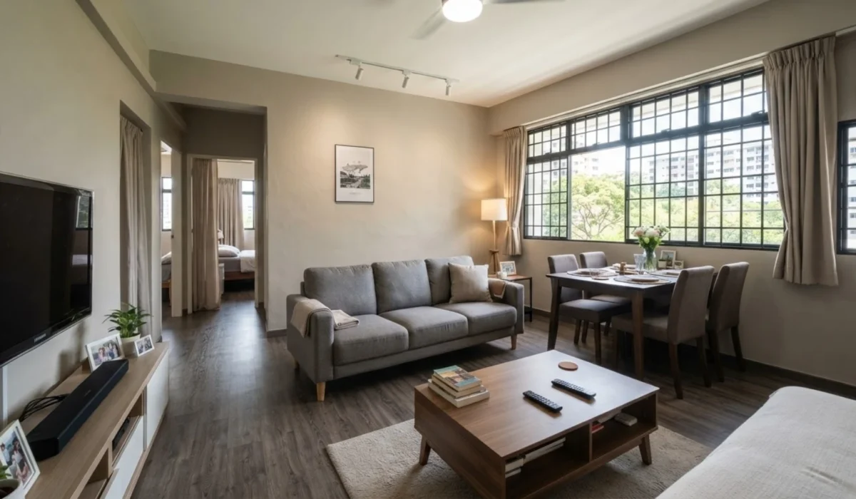 Greige walls grey sofa, Singapore HDB, 2026 trend