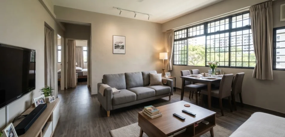 Greige walls grey sofa, Singapore HDB, 2026 trend