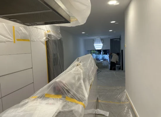 Condo corridor furniture wrapped during repaint, Singapore painter service