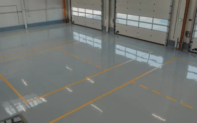 Grey epoxy warehouse floor yellow lines, Jurong Singapore